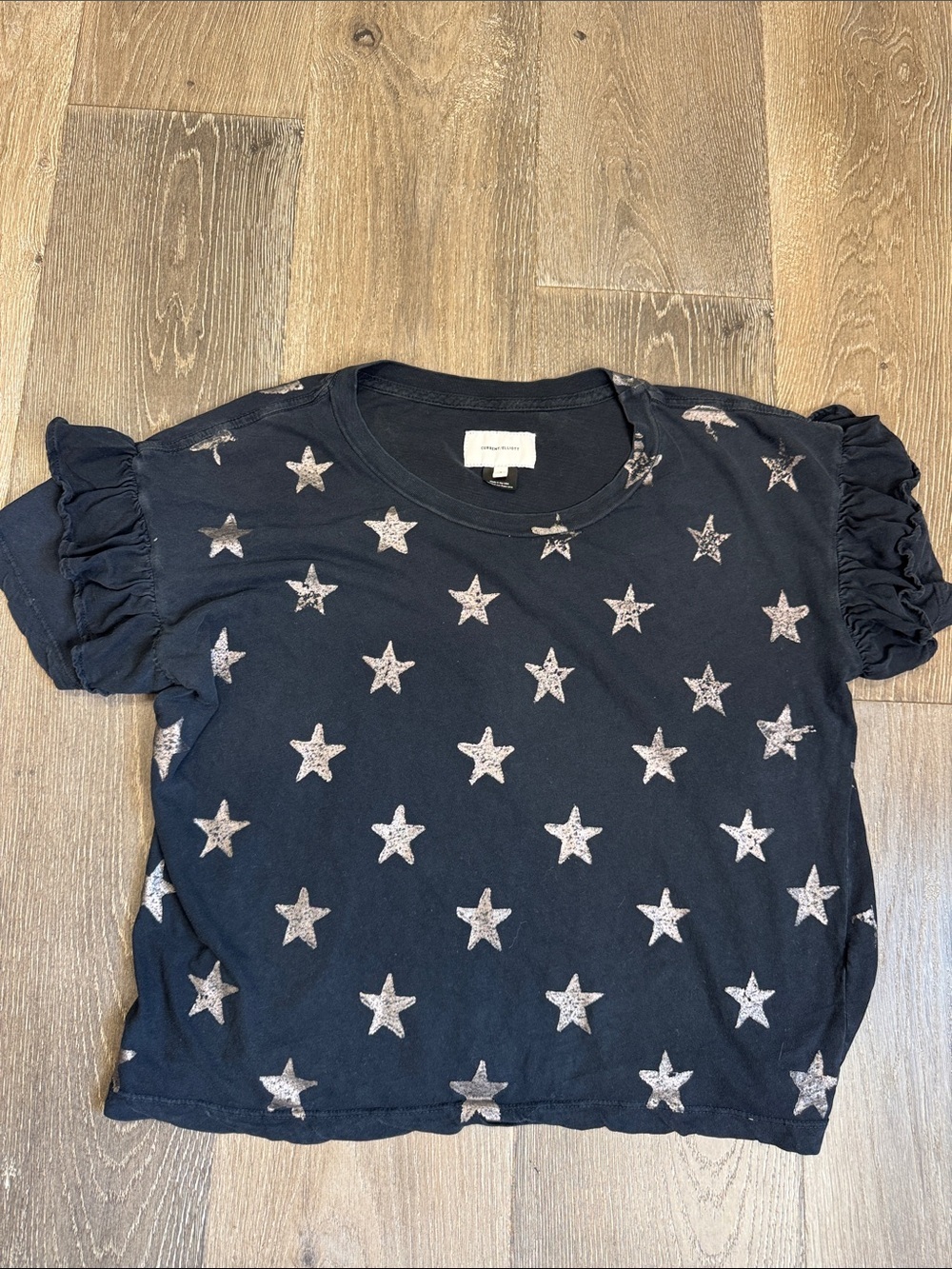 Current/Elliott Navy Star Ruffle Sleeve Tee AZ0819
